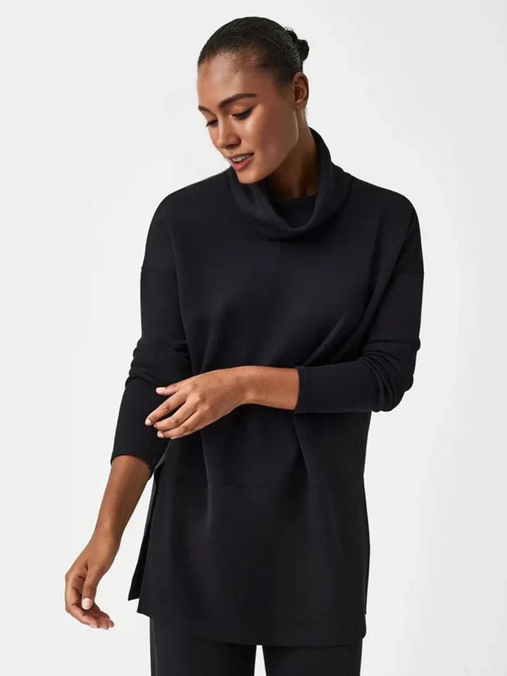 Damen Cozy Funnel Neck Tunika Pullover mit Übergrößen-Schnitt und seitlichen Schlitzen Drune