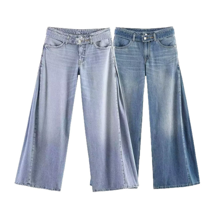 Damen Weite Denim-Hose mit extraweitem Schlag und seitlichen Falteinsätzen Drune