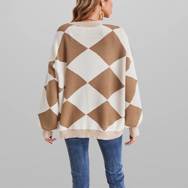 Damen kreativer Strickcardigan mit geometrischem Muster Drune