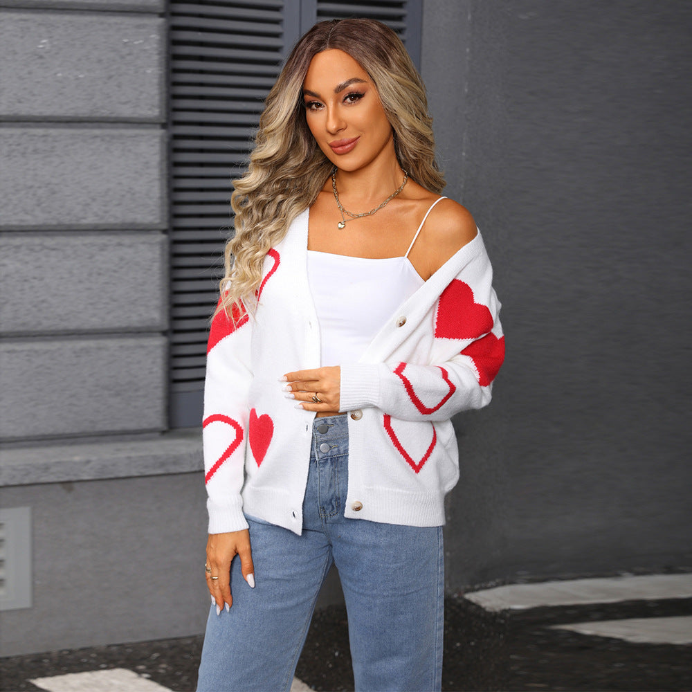 Damen gemütliche Strickjacke mit Herzdesign Drune