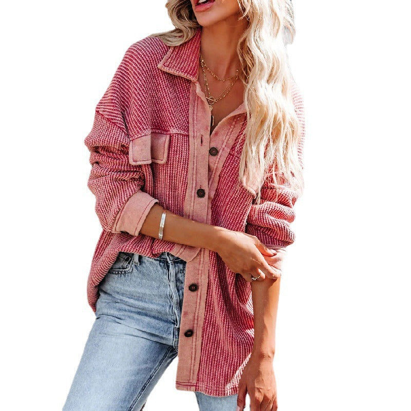 Damen lässige Overshirtjacke mit strukturiertem Design und praktischen Taschen Drune