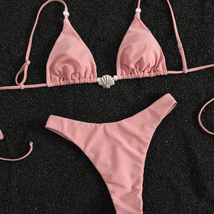 Damen Triangel-Bikini mit Muschel-Applikation und hohem Beinausschnitt Drune