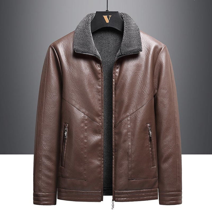 Herren Elegante Kunstlederjacke mit Teddyfutter Drune