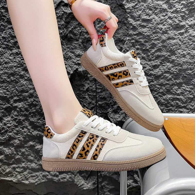 Damen Low-Top Sneaker mit Leoparden-Detail, Velours- und Textilmix Drune