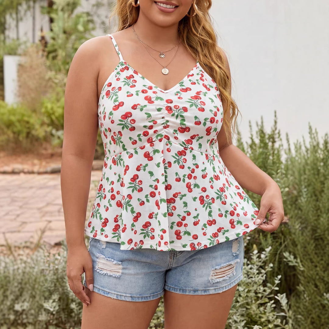 Damen, luftiges Blumenshirt mit Spaghettiträgern Drune