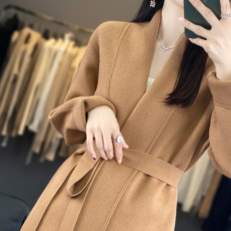 Damen Modische Strickjacke mit Gürtel Drune