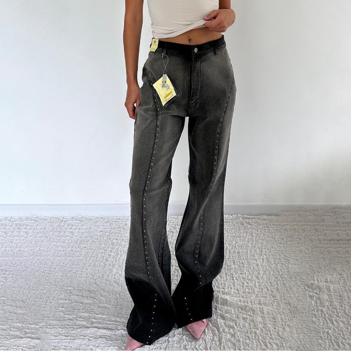 Damen Modische High-Waist Jeans mit Nietenverzierung Drune
