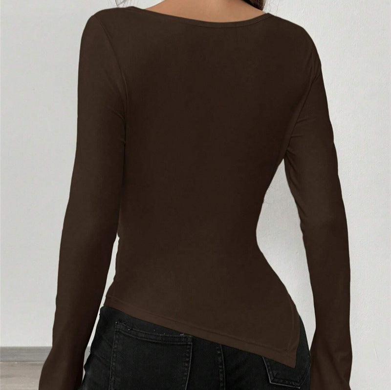 Damen Langarmshirt mit schmeichelnder V-Ausschnitt und einzigartiger Raffung Drune