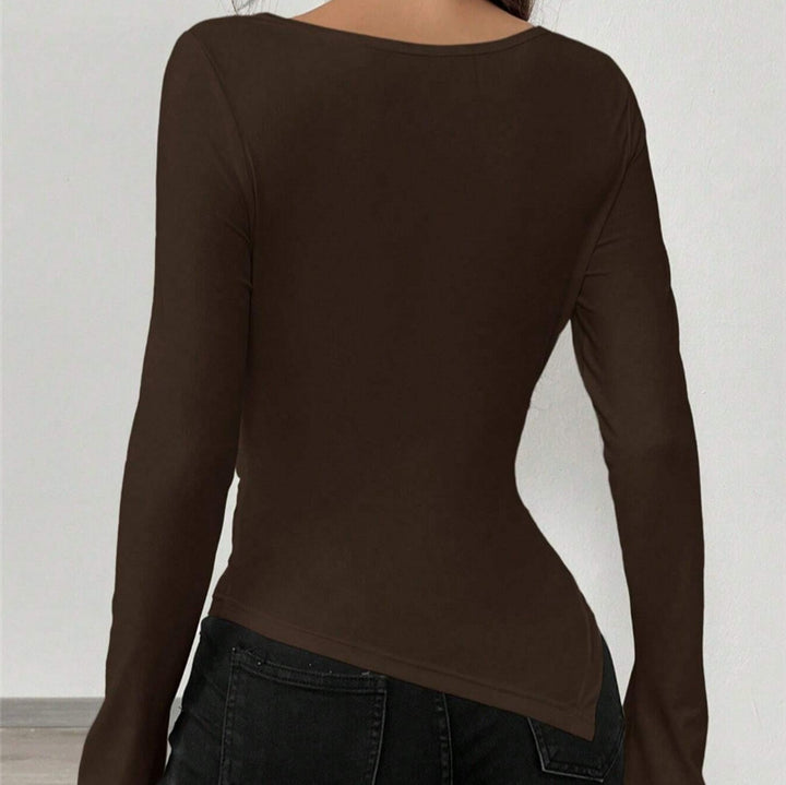 Damen Langarmshirt mit schmeichelnder V-Ausschnitt und einzigartiger Raffung Drune
