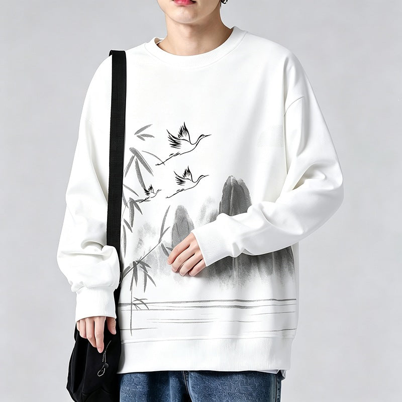 Unisex Oversize‑Sweatshirt mit Pinsel‑Print & geripptem Saum Drune