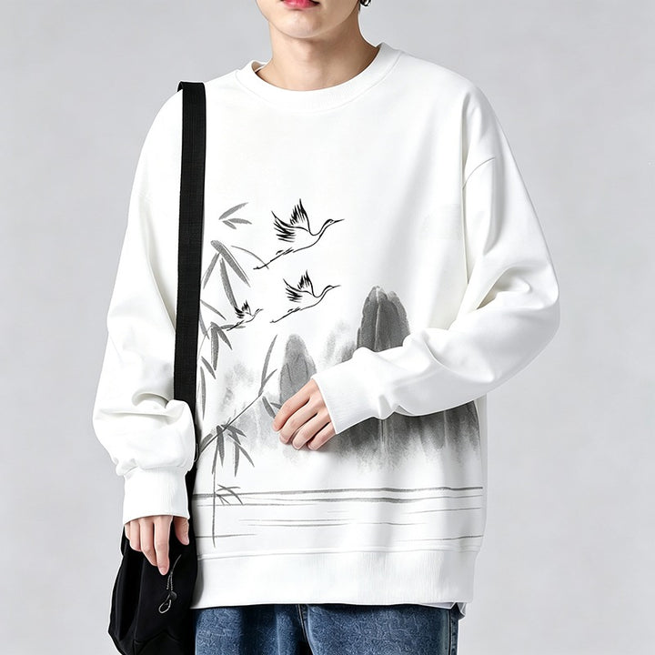 Unisex Oversize‑Sweatshirt mit Pinsel‑Print & geripptem Saum Drune
