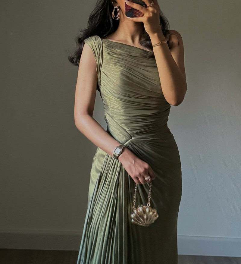 Damen Abendkleid Asymmetrisch Plissee-Tellerrock