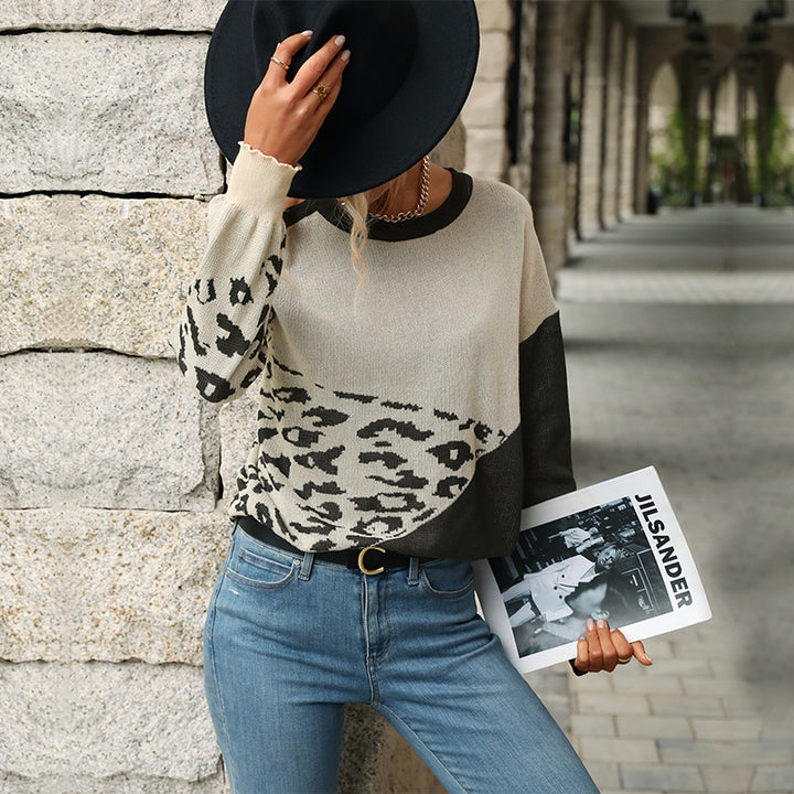 Damen Lässiger Strickpullover mit Leopardenmuster Drune