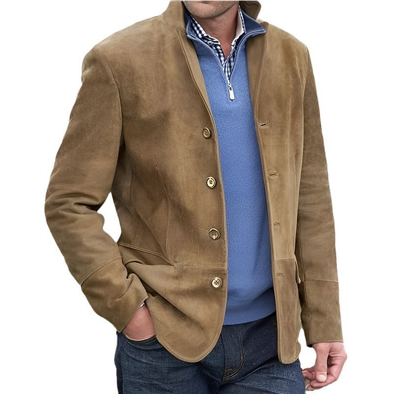 Herren Sakkojacke aus Wildlederoptik mit Stehkragen Drune
