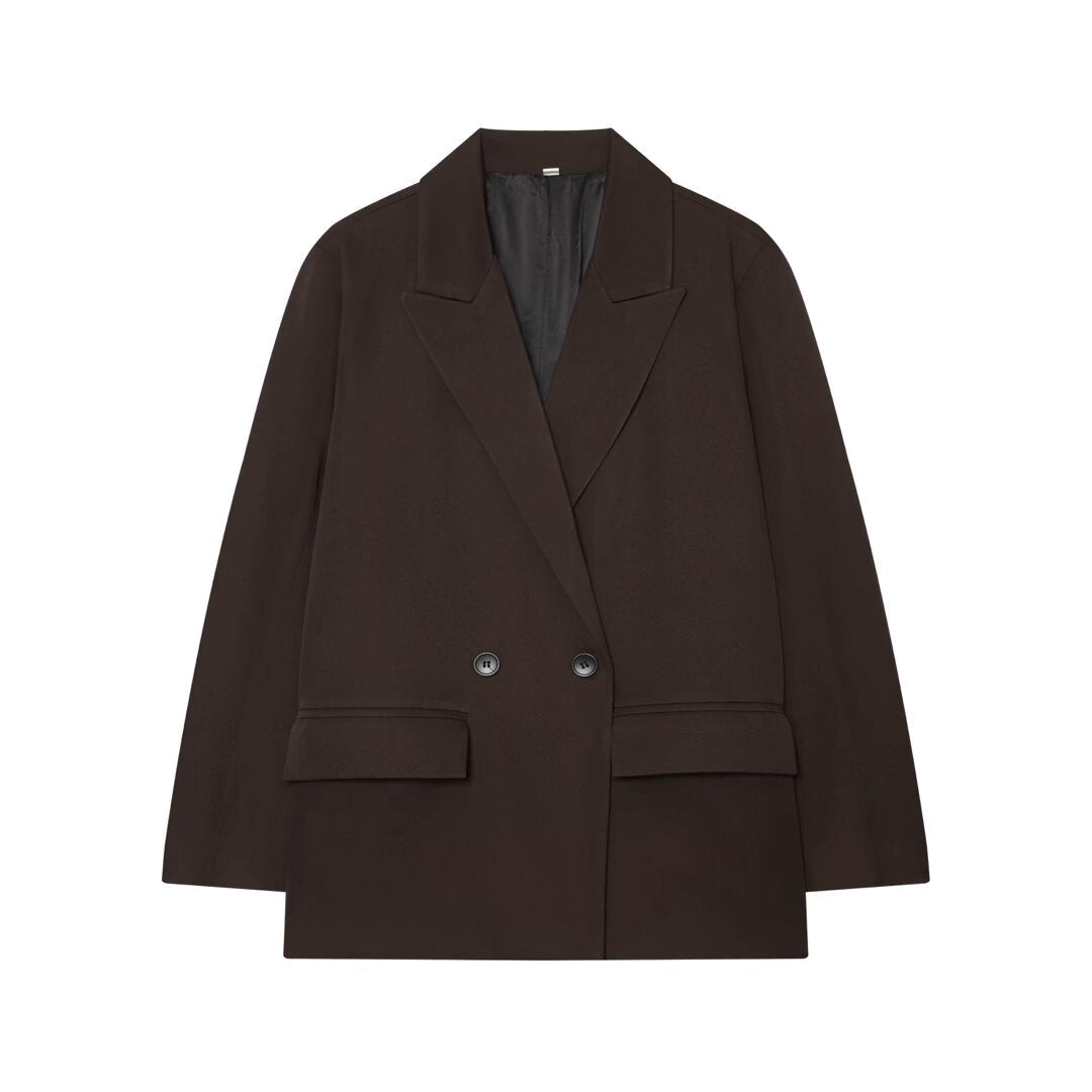 Damen Oversize Doppelreihiger Blazer mit Pattentaschen und weiter Silhouette Drune