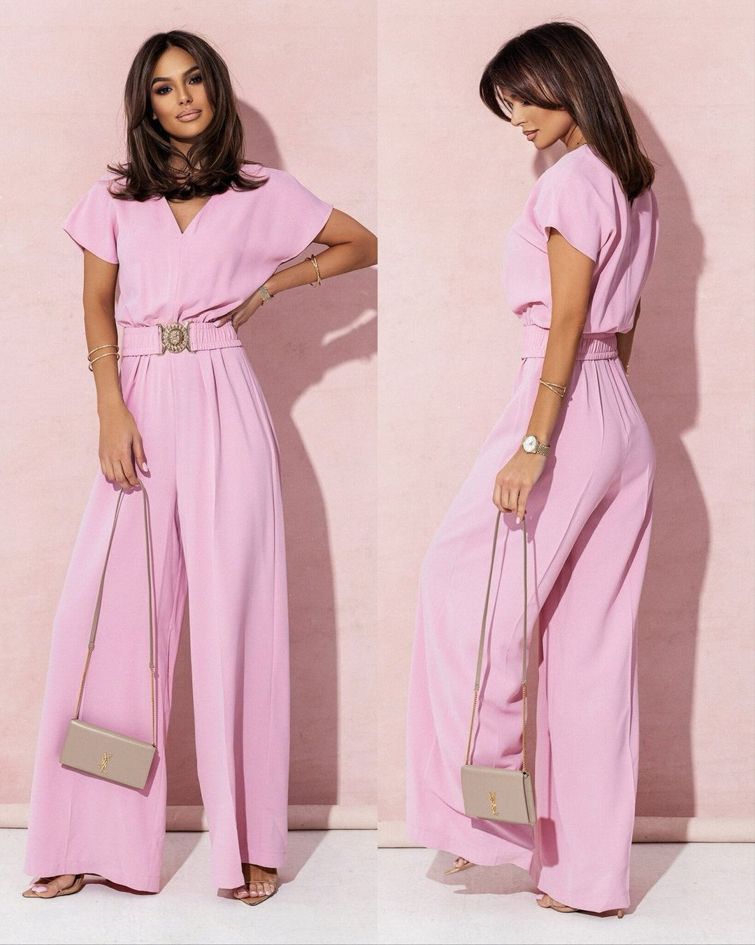 Damen Jumpsuit mit weitem Bein und trendigem Gürtel Drune