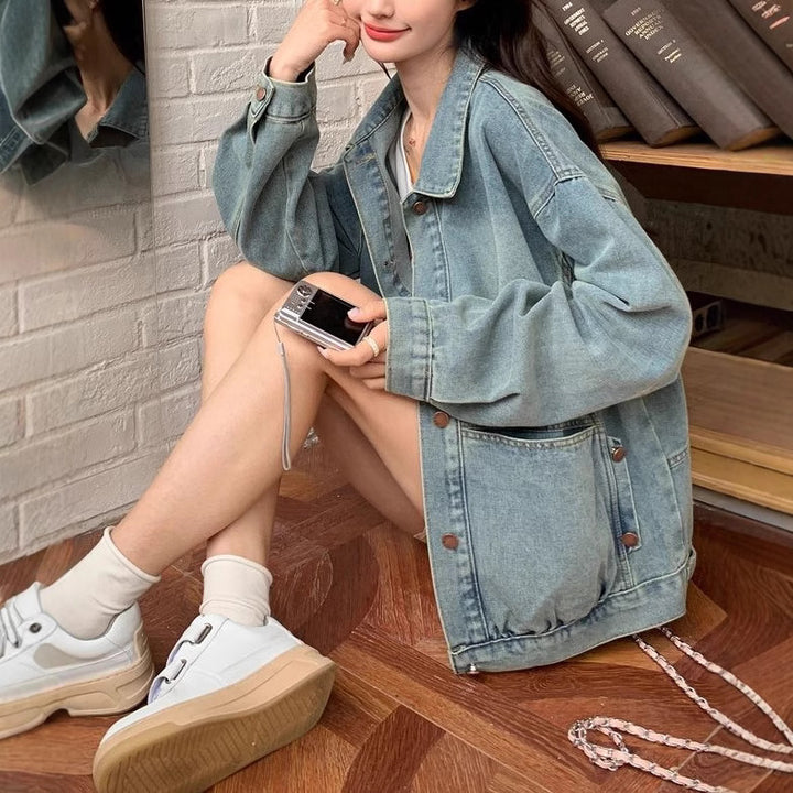 Damen lässige Oversized-Jeansjacke Drune
