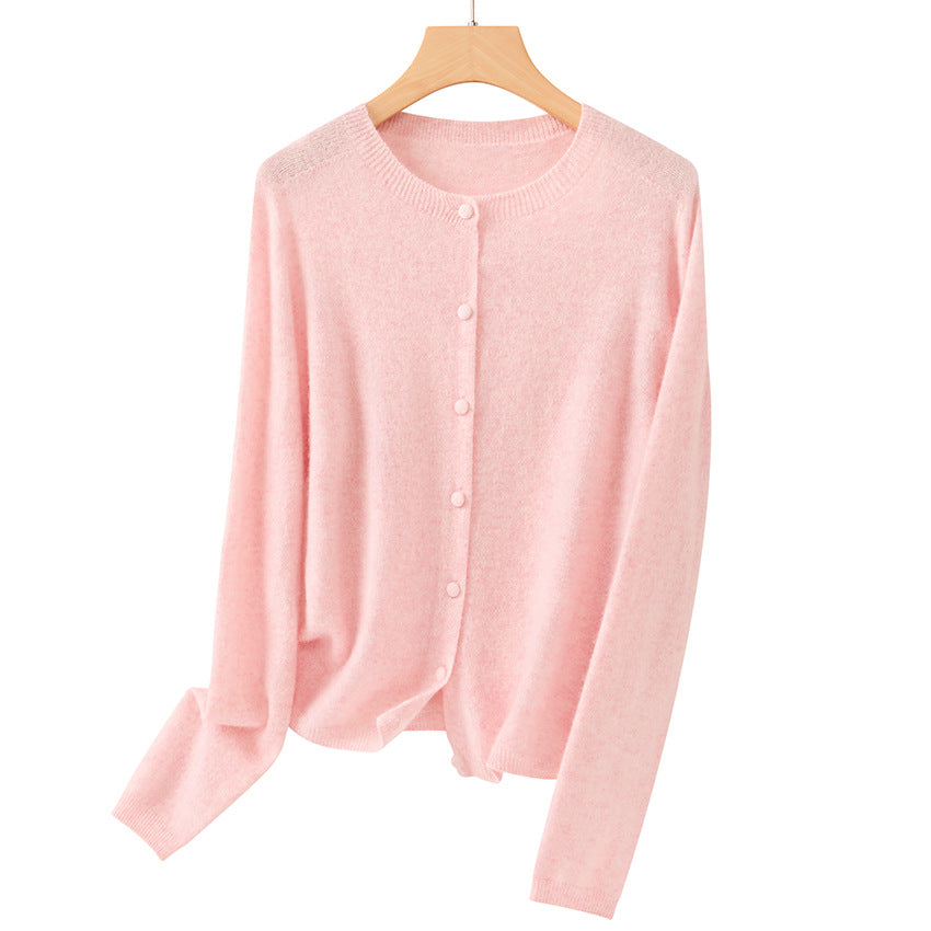 Damen Feiner Rundhals-Cardigan aus softem Feinstrick mit durchgehender Knopfleiste Drune