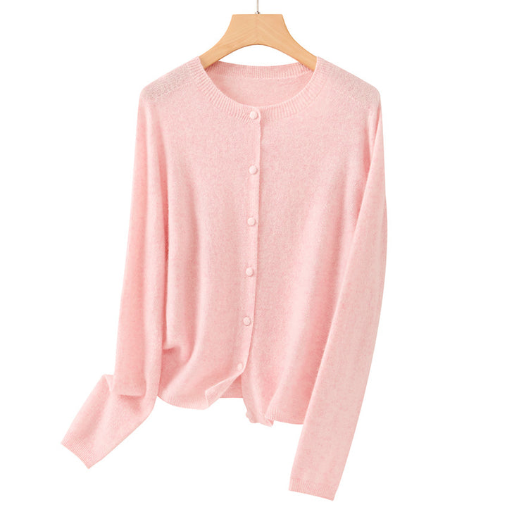 Damen Feiner Rundhals-Cardigan aus softem Feinstrick mit durchgehender Knopfleiste Drune