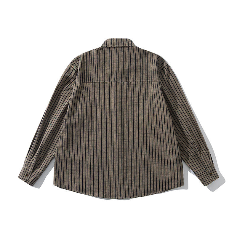 Herren Oversize Langarm-Hemd aus Flanell mit feinen Längsstreifen und Brusttasche Drune