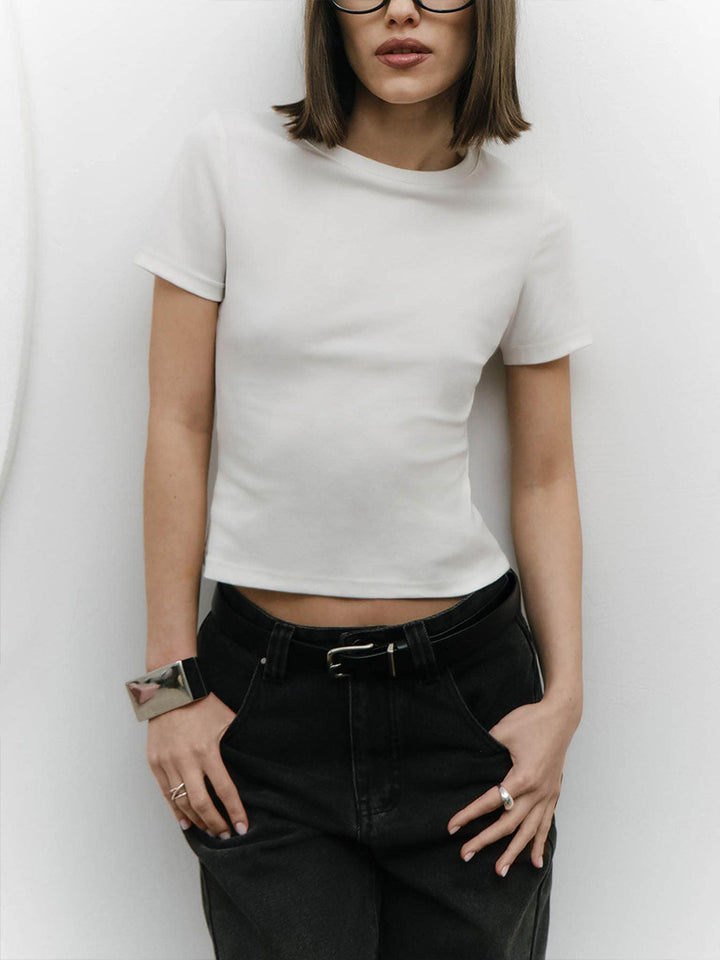 Damen Figurbetontes Basic-T-Shirt mit Rundhalsausschnitt Drune