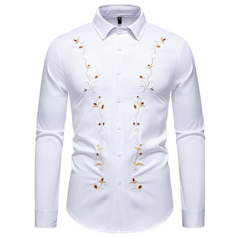 Herren Elegantes besticktes Hemd mit Kentkragen und figurbetonter Slim‑Fit‑Silhouette Drune