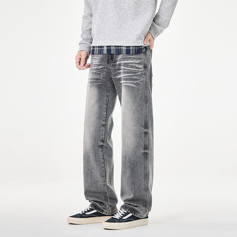 Herren Weit geschnittene Vintage-Denim-Jeans mit low-rise, Whisker‑Effekt und relaxed Bein Drune