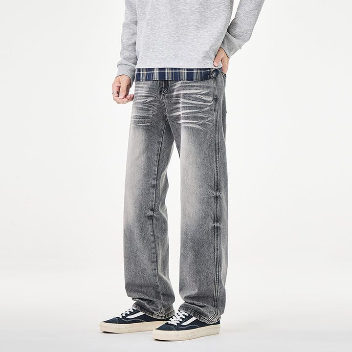Herren Weit geschnittene Vintage-Denim-Jeans mit low-rise, Whisker‑Effekt und relaxed Bein Drune