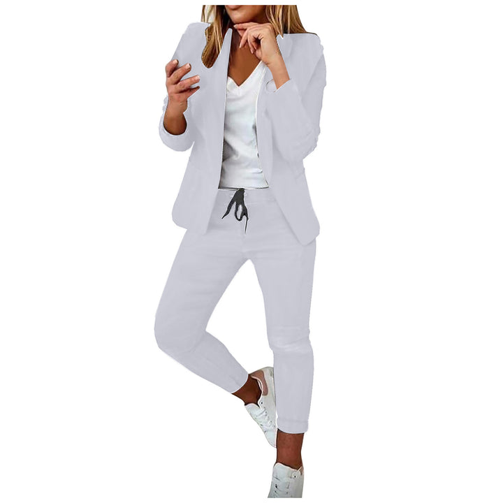 Damen nan lässiges Hosenanzug-Set mit Joggerhose, Kordelzug und tailliertem Blazer Drune