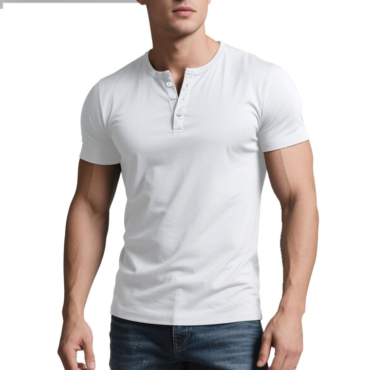 Herren nan kurzes Henley-Shirt mit dezenter Knopfleiste und figurbetontem Schnitt Drune
