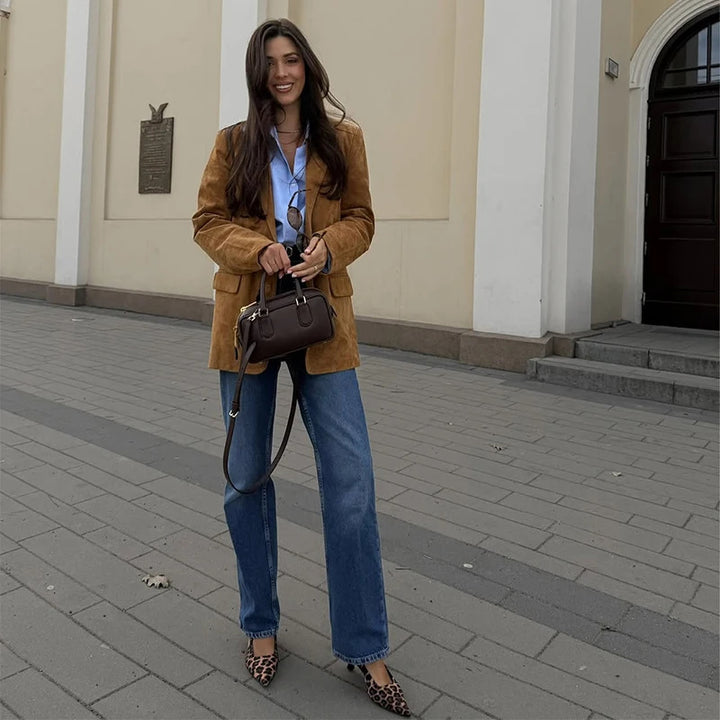 Damen Wildlederblazer mit eleganter Schnittführung und hochwertigen Details Drune