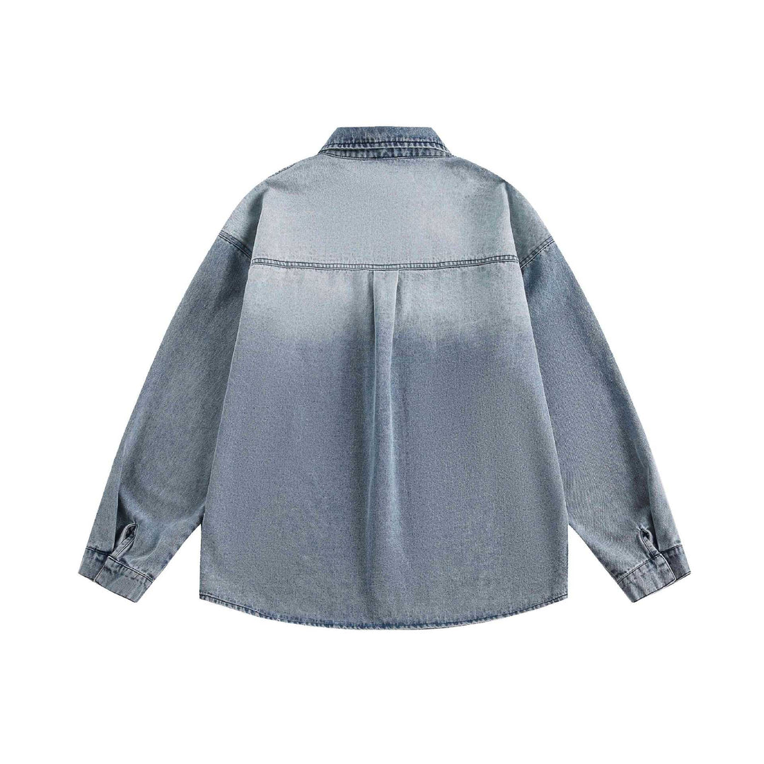 Unisex Oversize-Denim-Hemdjacke im Vintage-Washed-Look mit Ziernähten Drune