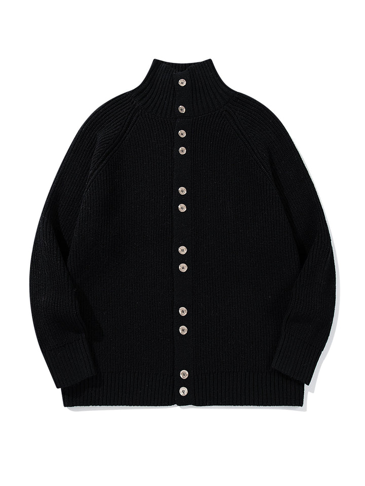 Damen Grobgestrickter Long-Cardigan mit Stehkragen und durchgehender Knopfleiste Drune