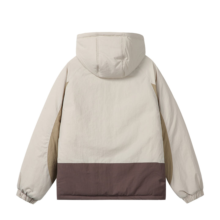 Unisex Boxy Colorblock Kapuzenpufferjacke mit winddichter Hülle und Reißverschlusstaschen Drune