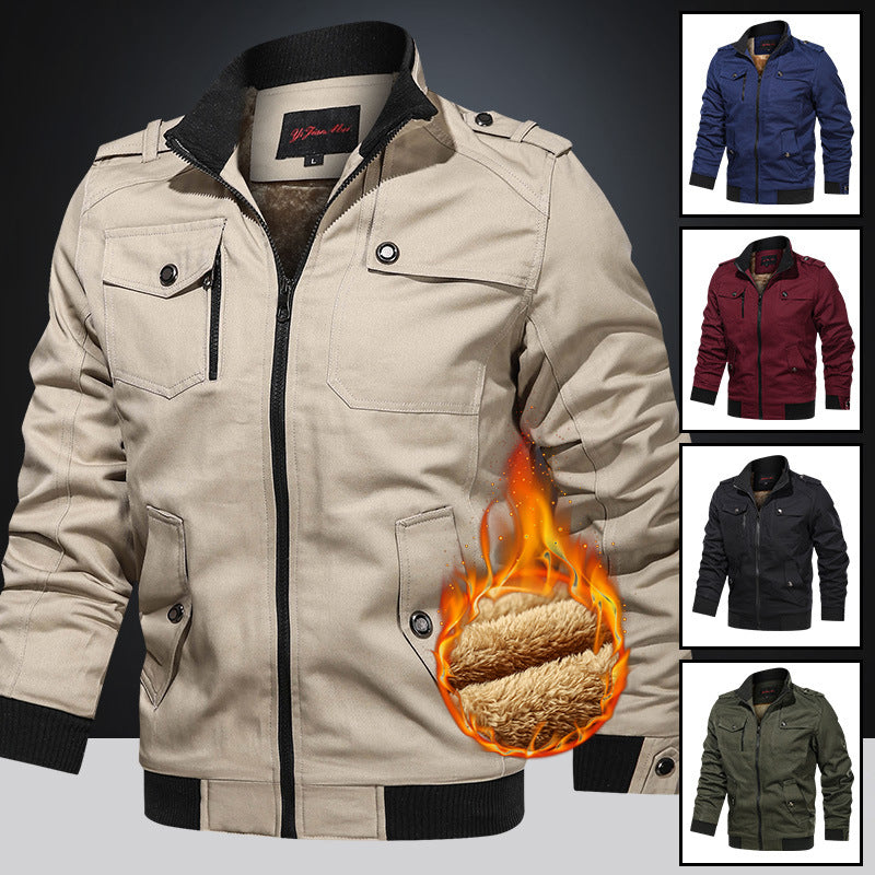 Herren nan gefütterte Utility-Bomberjacke mit Teddyfutter, Schulterpatten und multifunktionalen Taschen Drune
