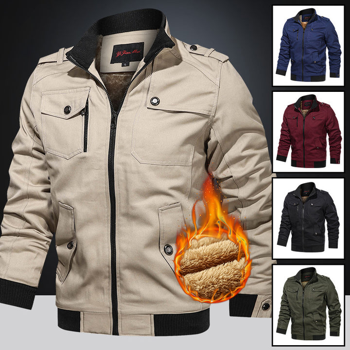 Herren nan gefütterte Utility-Bomberjacke mit Teddyfutter, Schulterpatten und multifunktionalen Taschen Drune