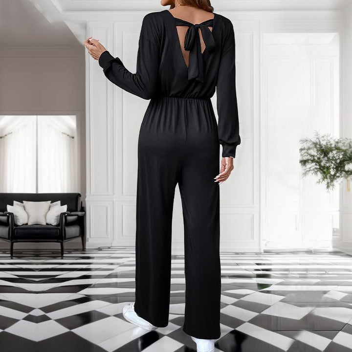 Damen Lässiger Einteiler mit elastischer Taille, Seitentaschen und weitem Bein Drune