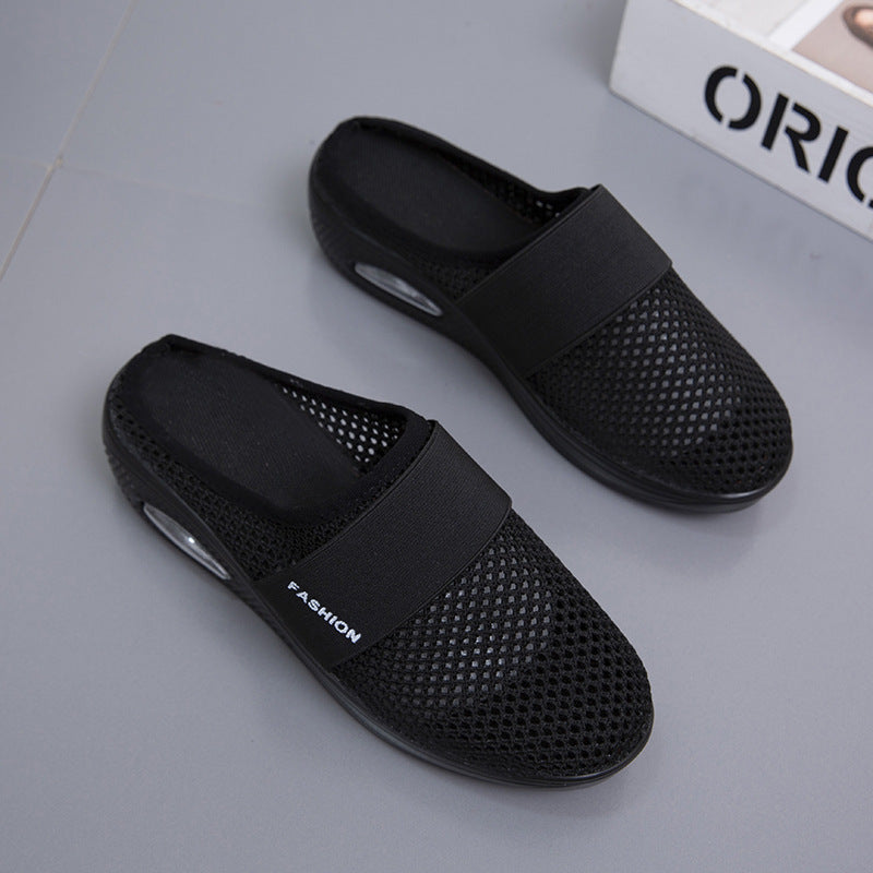 Damen Halbschuh-Slipper mit atmungsaktivem Strickobermaterial, elastischem Mittelfußriemen und Dämpfungssohle Drune