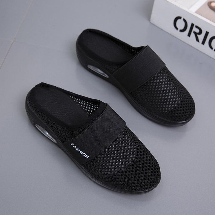 Damen Halbschuh-Slipper mit atmungsaktivem Strickobermaterial, elastischem Mittelfußriemen und Dämpfungssohle Drune
