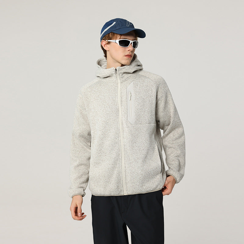 Herren Oversize Kapuzen‑Fleecejacke mit melierter Struktur, durchgehendem Reißverschluss und vertikaler Brusttasche Drune