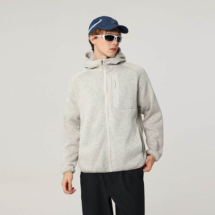Herren Oversize Kapuzen‑Fleecejacke mit melierter Struktur, durchgehendem Reißverschluss und vertikaler Brusttasche Drune