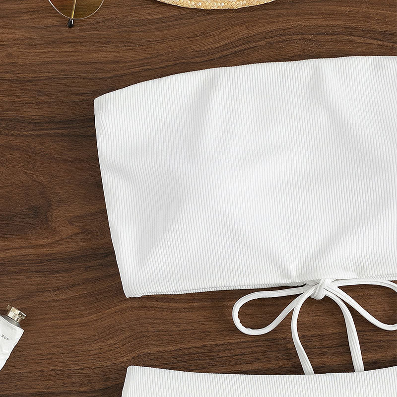 Damen Bandeau-Bikini mit hohem Bund und Rippdesign Drune