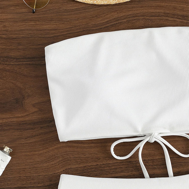 Damen Bandeau-Bikini mit hohem Bund und Rippdesign Drune