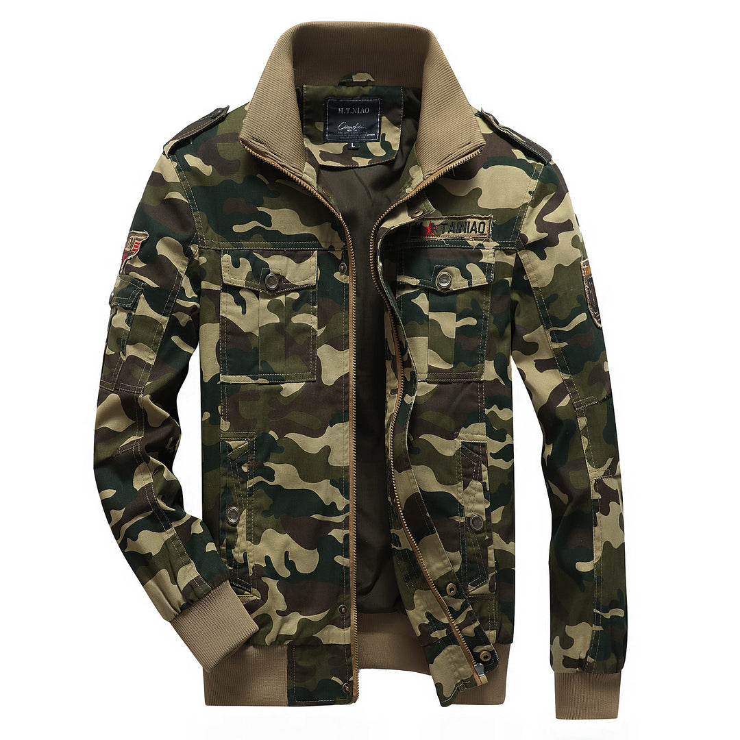 Herren Camo-Utility-Bomberjacke mit Stehkragen, Mehrfach-Taschen und Rippbündchen Drune