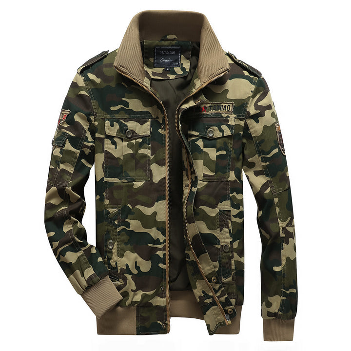 Herren Camo-Utility-Bomberjacke mit Stehkragen, Mehrfach-Taschen und Rippbündchen Drune