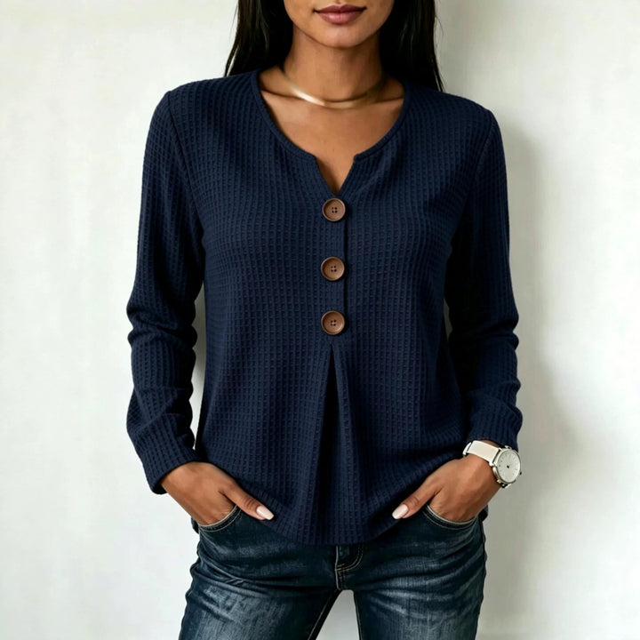 Damen Modisches Langarmshirt mit Knopfdetails Drune