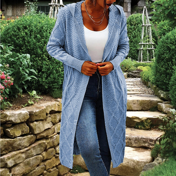 Damen Lange Strickjacke mit elegantem Zopfdesign Drune