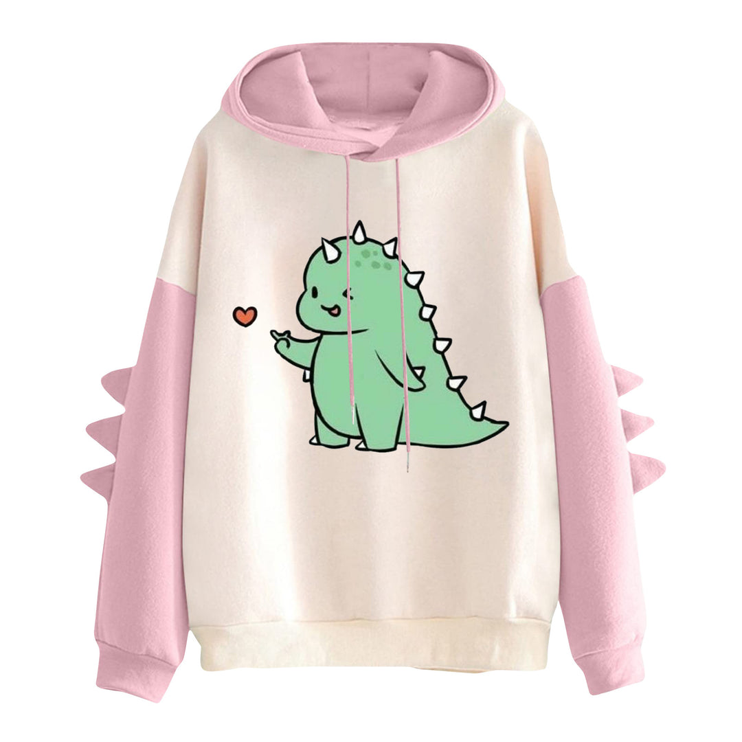 Damen nan Kapuzenpullover mit niedlichem Dinosaurierprint und dreidimensionalen Stacheln Drune