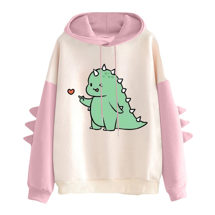 Damen nan Kapuzenpullover mit niedlichem Dinosaurierprint und dreidimensionalen Stacheln Drune