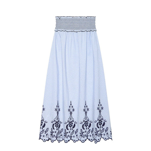Damen Ärmelloses Maxikleid mit Smokoberteil und floraler Stickerei am Saum Drune